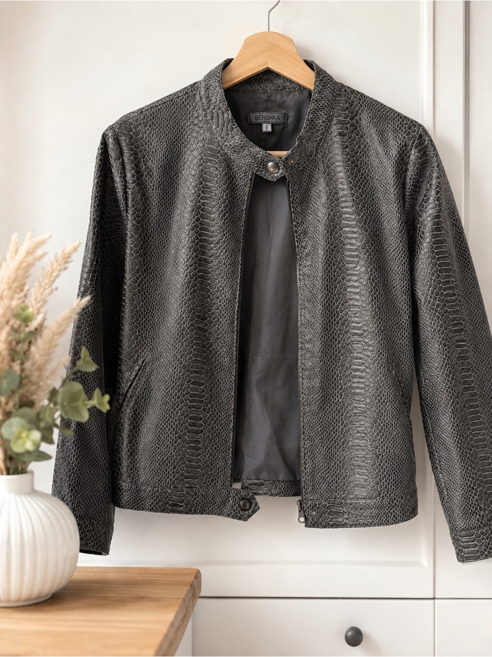 Bershka Snake Print Faux Leather Jacket Size S
